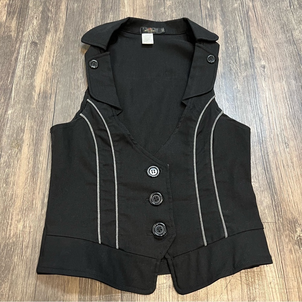 Michel Womenβs Black Fitted Vest Top buttoned Up BlackGray Business Casual S - Picture 7 of 10